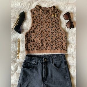 Cheetah Print High Neck Fitted Crop Top